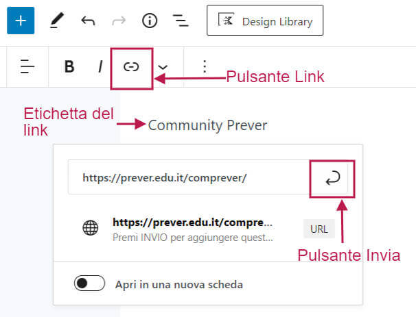 finestra per creare collegamento