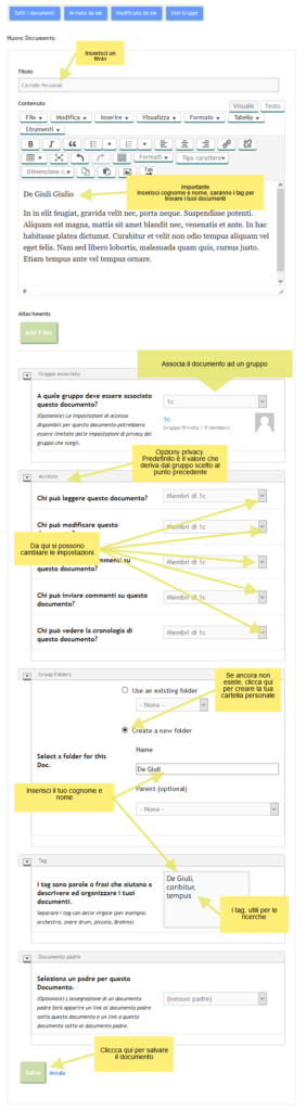 Editor e opzioni di privacy e pubblicazione