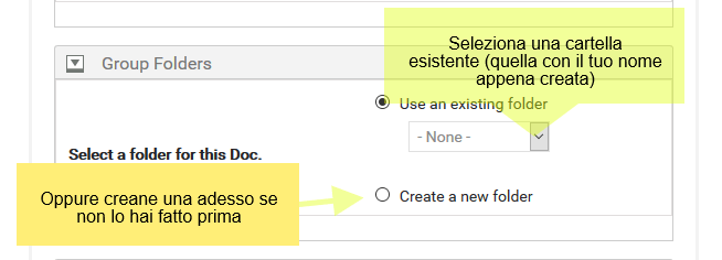 Associa una cartella al documento