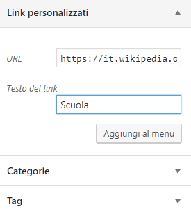 WordPress opzioni link personalizzati