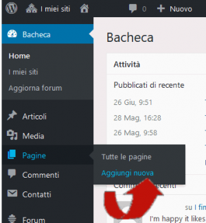 Menu nuova pagina di WordPress