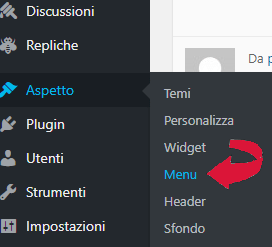 Bacheca nuovo menu con WordPress