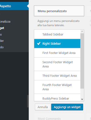 WordPress widget menu personalizzato