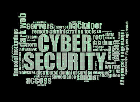 Manifesto con scritte relative alla sicurezza informatica: Cyber Security