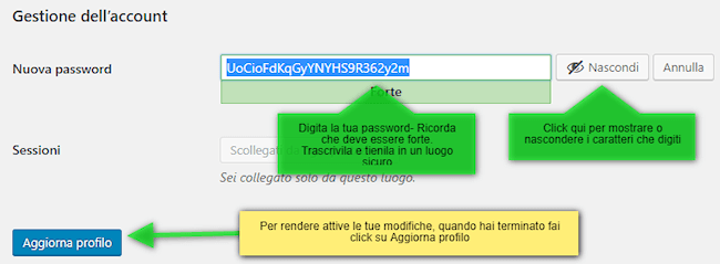 gestione password di WordPress