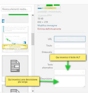 WordPress dove inserire il testo ALT