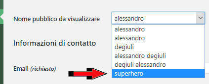 WordPress - opzioni nome pubblico