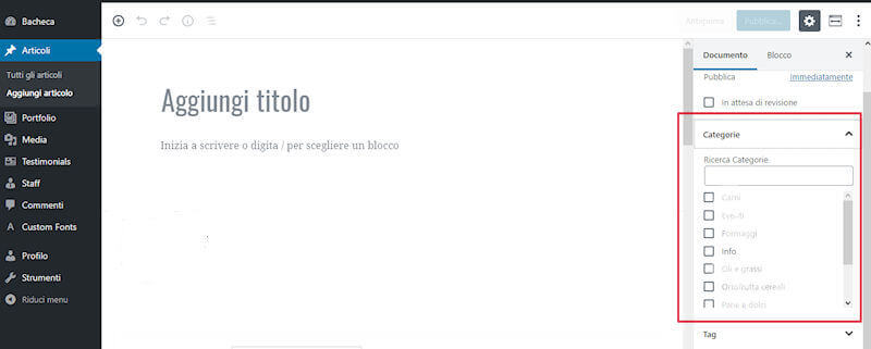 bacheca wordpress - categorie