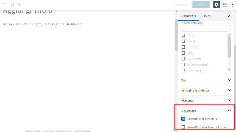 bacheca wordpress - modulo discussione