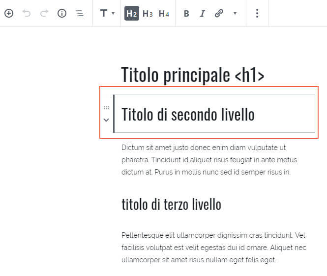 blocco titolo nell'editor di wordpress