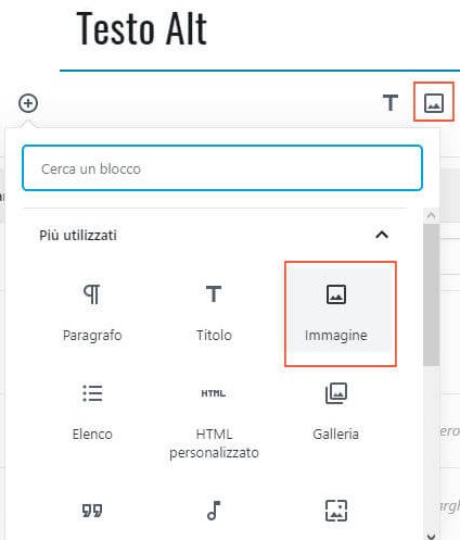 Blocco  immagine nell'editor di WordPress