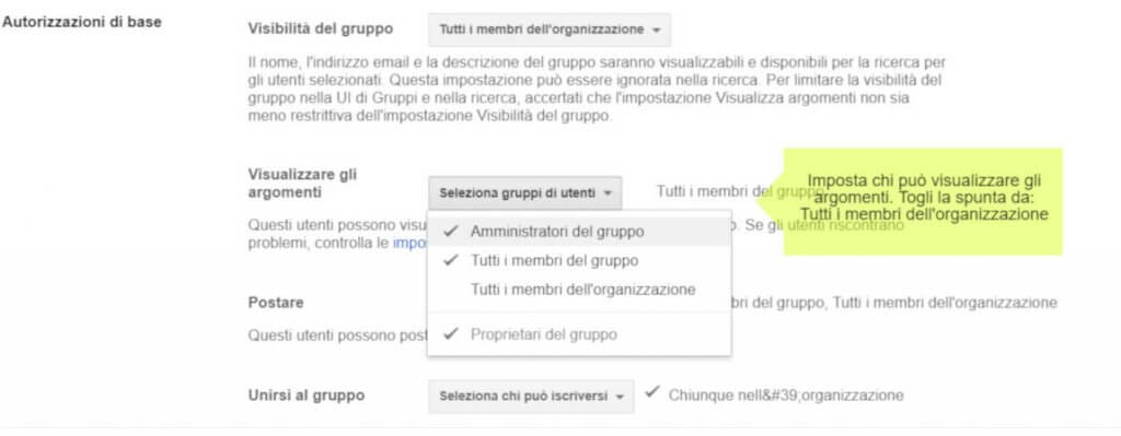 crea gruppo GSuite visualizzazione