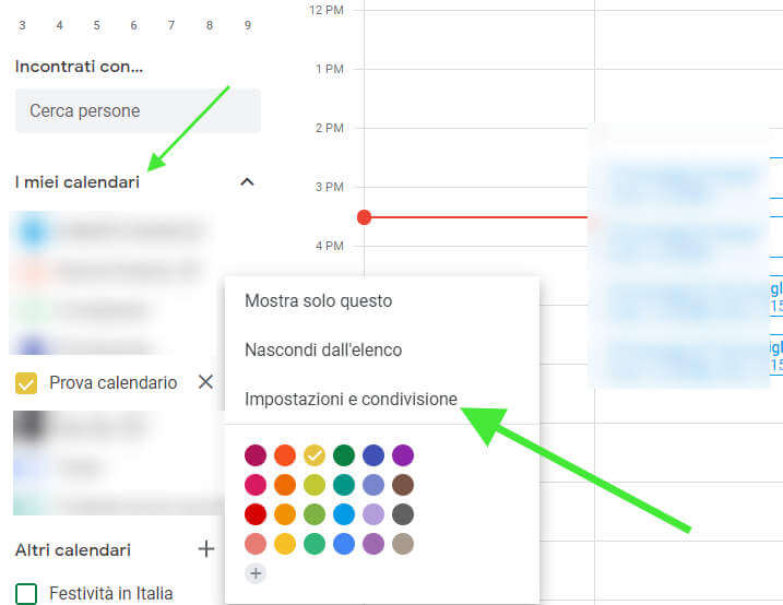 calendario condiviso impostazioni