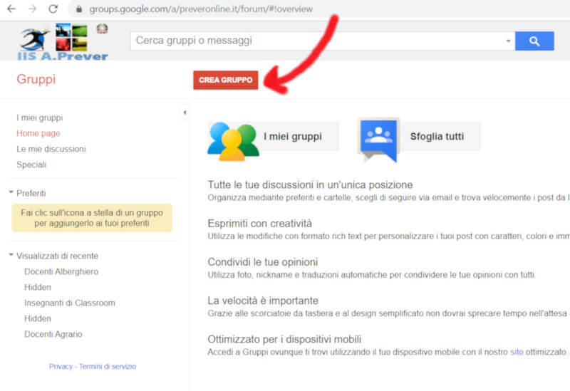 Gsuite crea gruppo