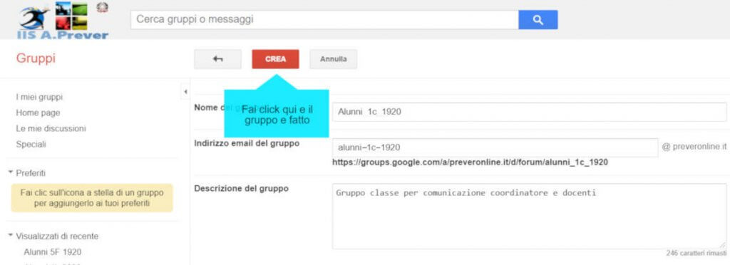 GSuite crea gruppo