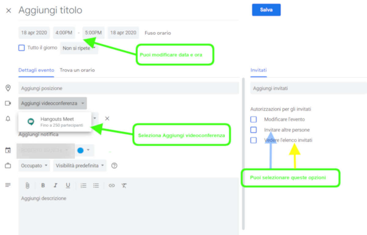 calendar altre opzioni
