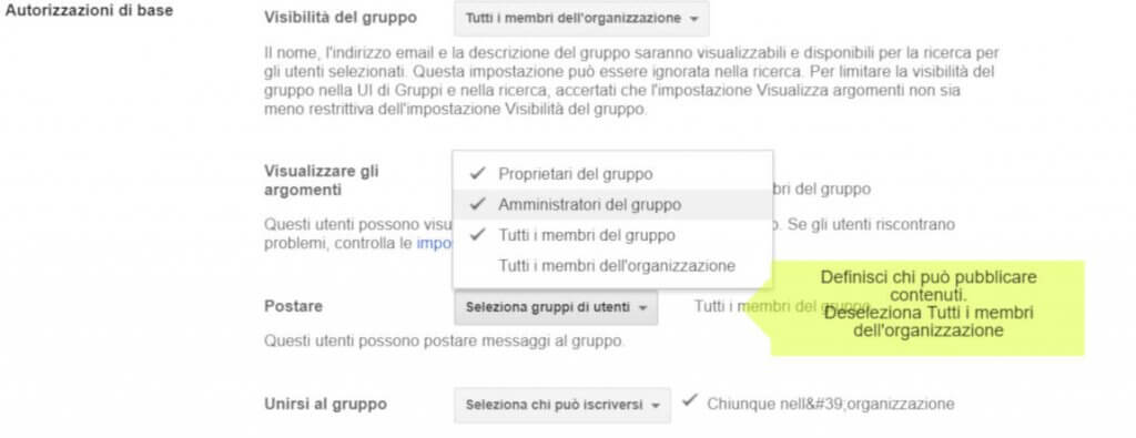 Gsuite gruppiselezionare postare