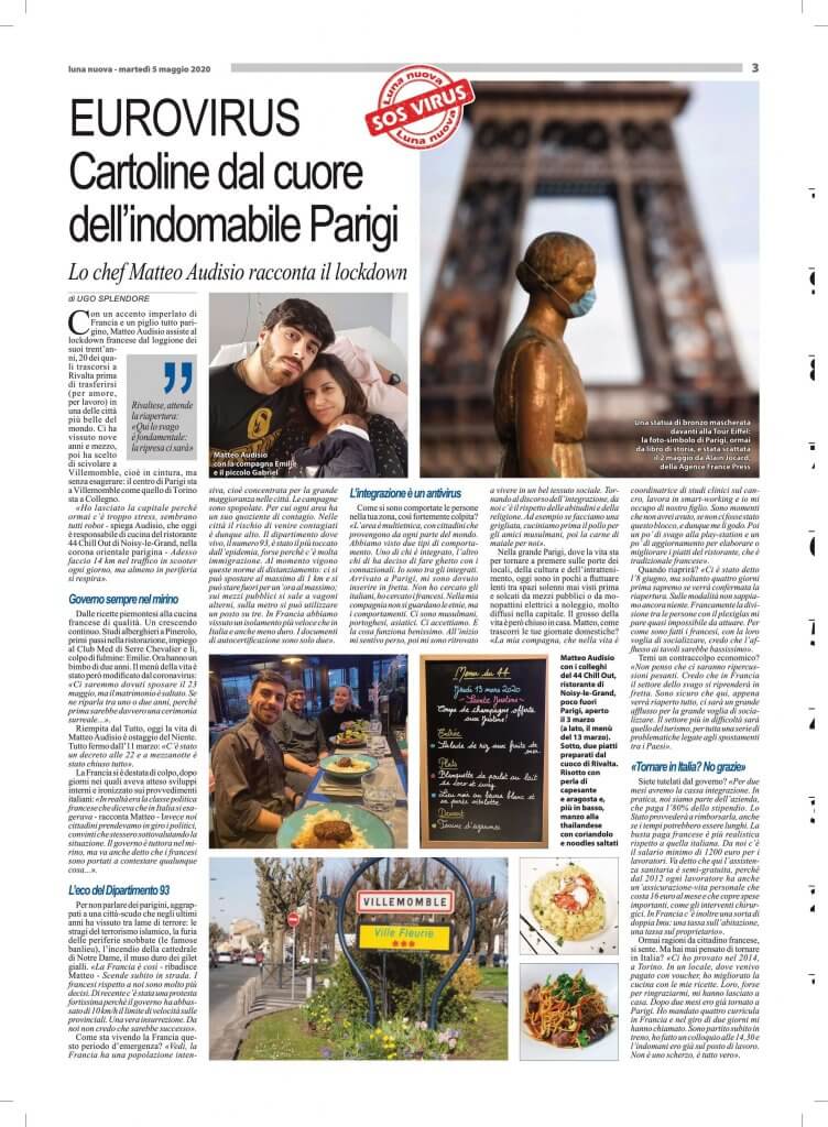 articolo Luna Nuova Ex allievo Matteo Audisio racconta la sua esperienza a parigi durante il periodo coronavirus