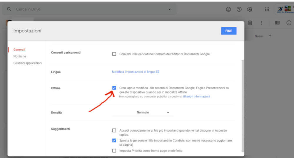 impostazioni google drive 