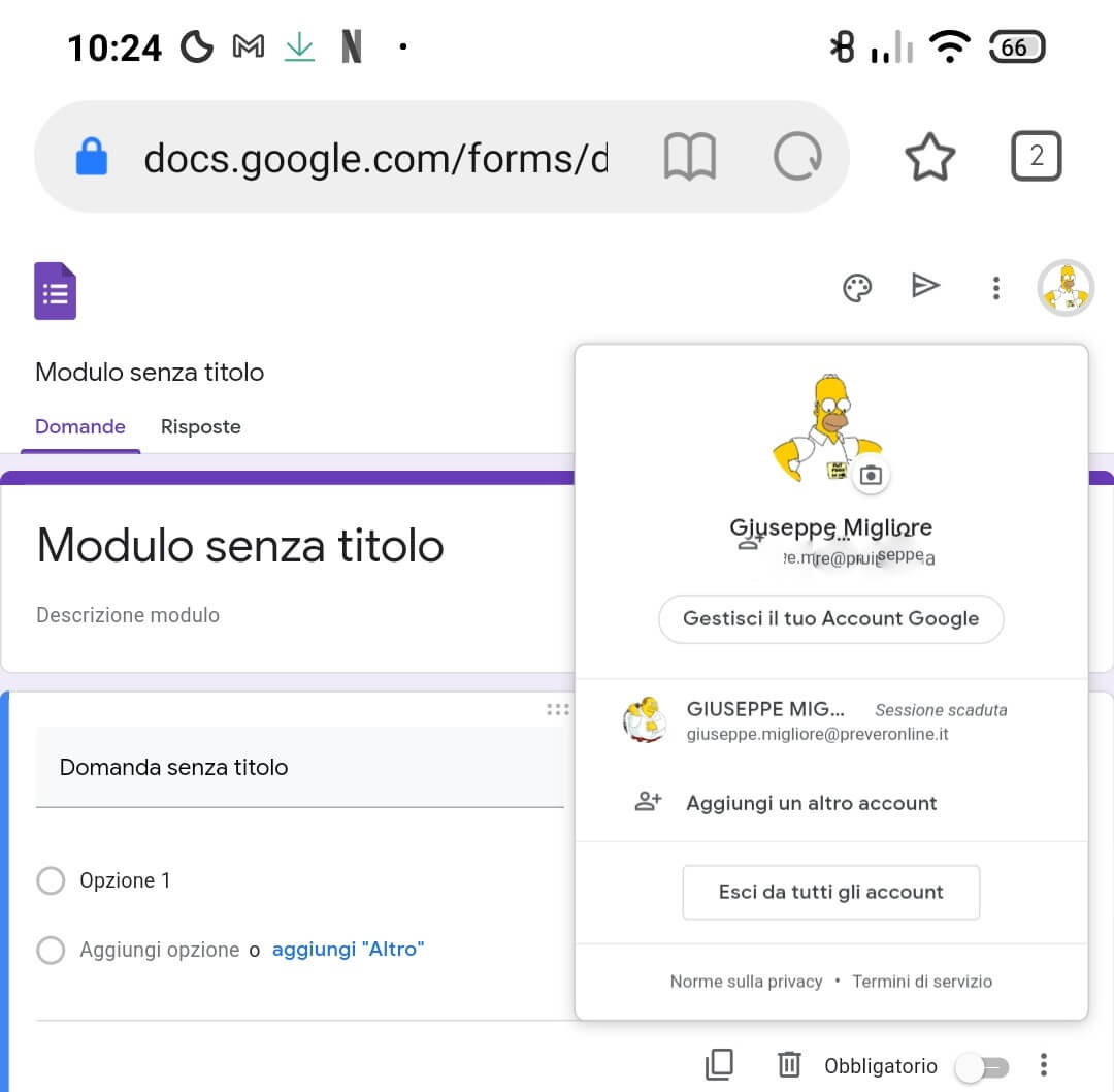 Popup scelta account