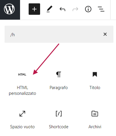 Libreria blocchi dell'editor - html personalizzato