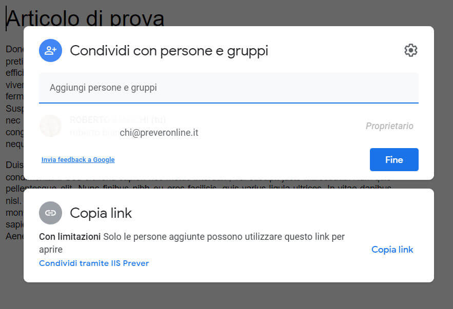 Drive Condividi Persone Gruppi