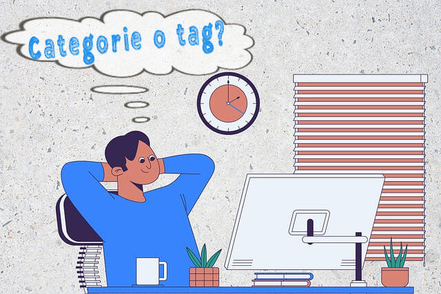 in stile fumetto una persona pensa se sono meglio le categorie o i tag